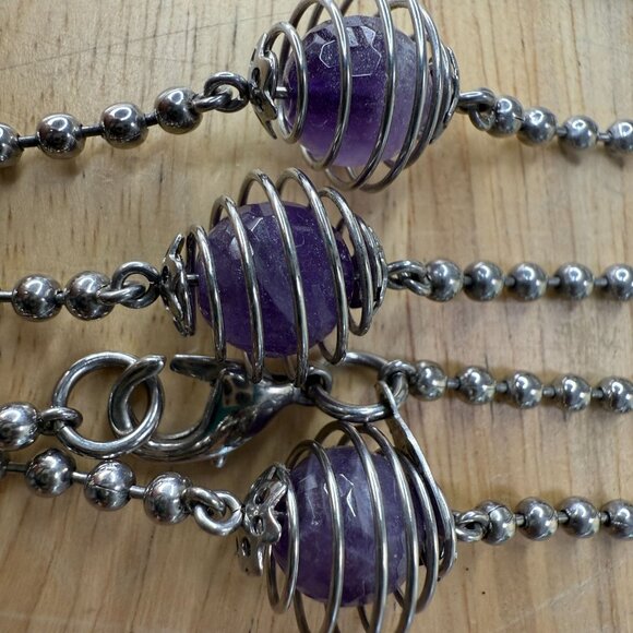 Vintage MILOR Italy Necklace With Caged Faceted Purple Amethyst Beads On Stainle - Picture 13 of 13